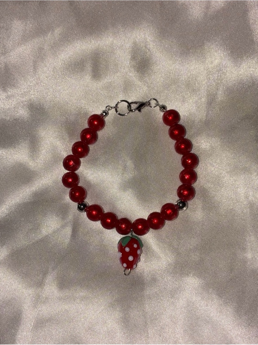 Red Strawberry Charm Beaded Bracelet for Women